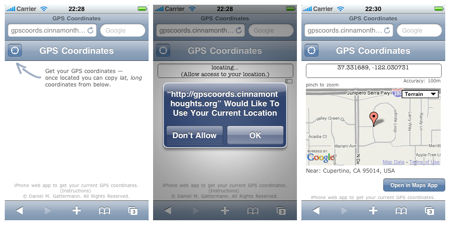 The three steps of using GPS Coordinates