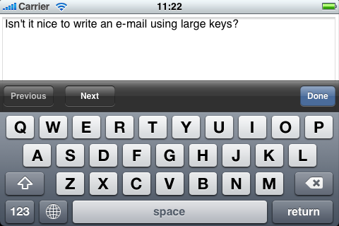 Wide Mail Keyboard in landscape orientation